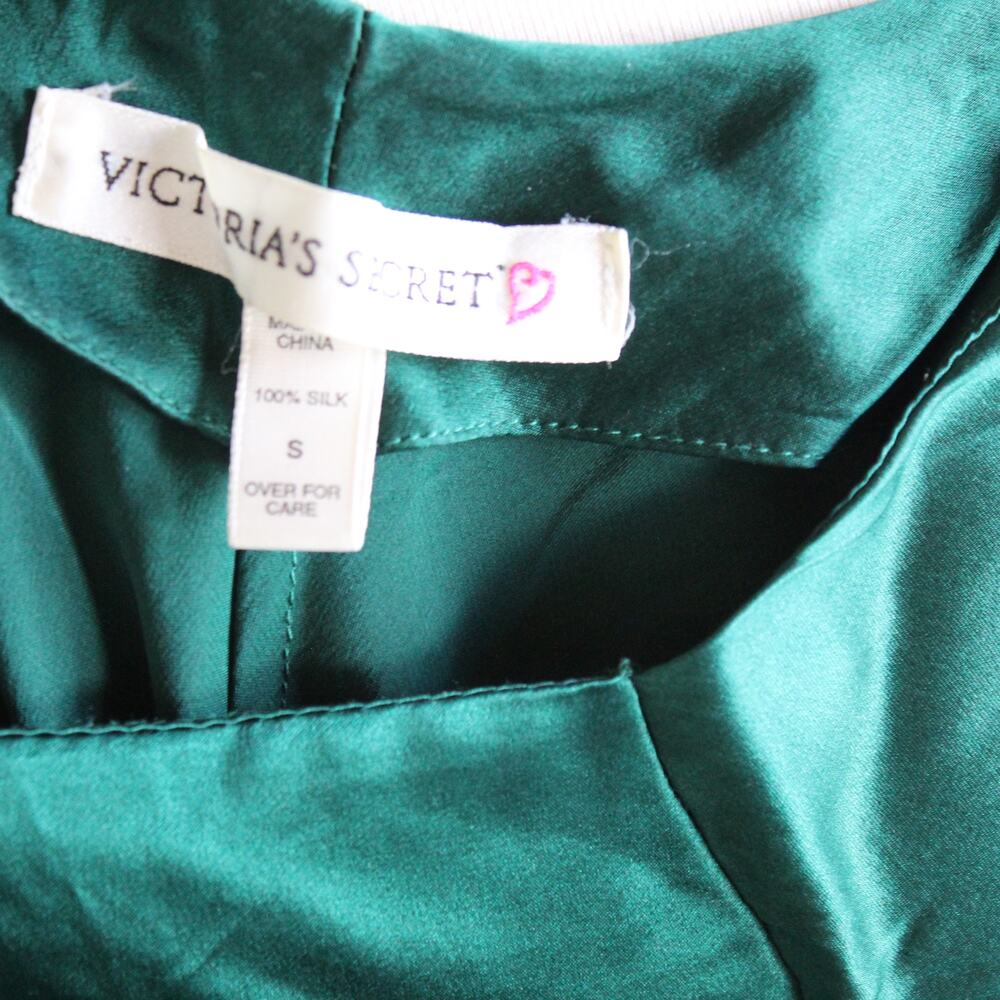 Y2K Victorias Secret 100% Silk Slip Dress Small Green Embroidered Vintage - Picture 7 of 7